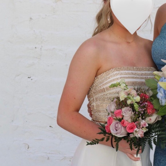 Jovani Two Piece Gold and White Prom Dress Size 2 - Picture 2 of 5